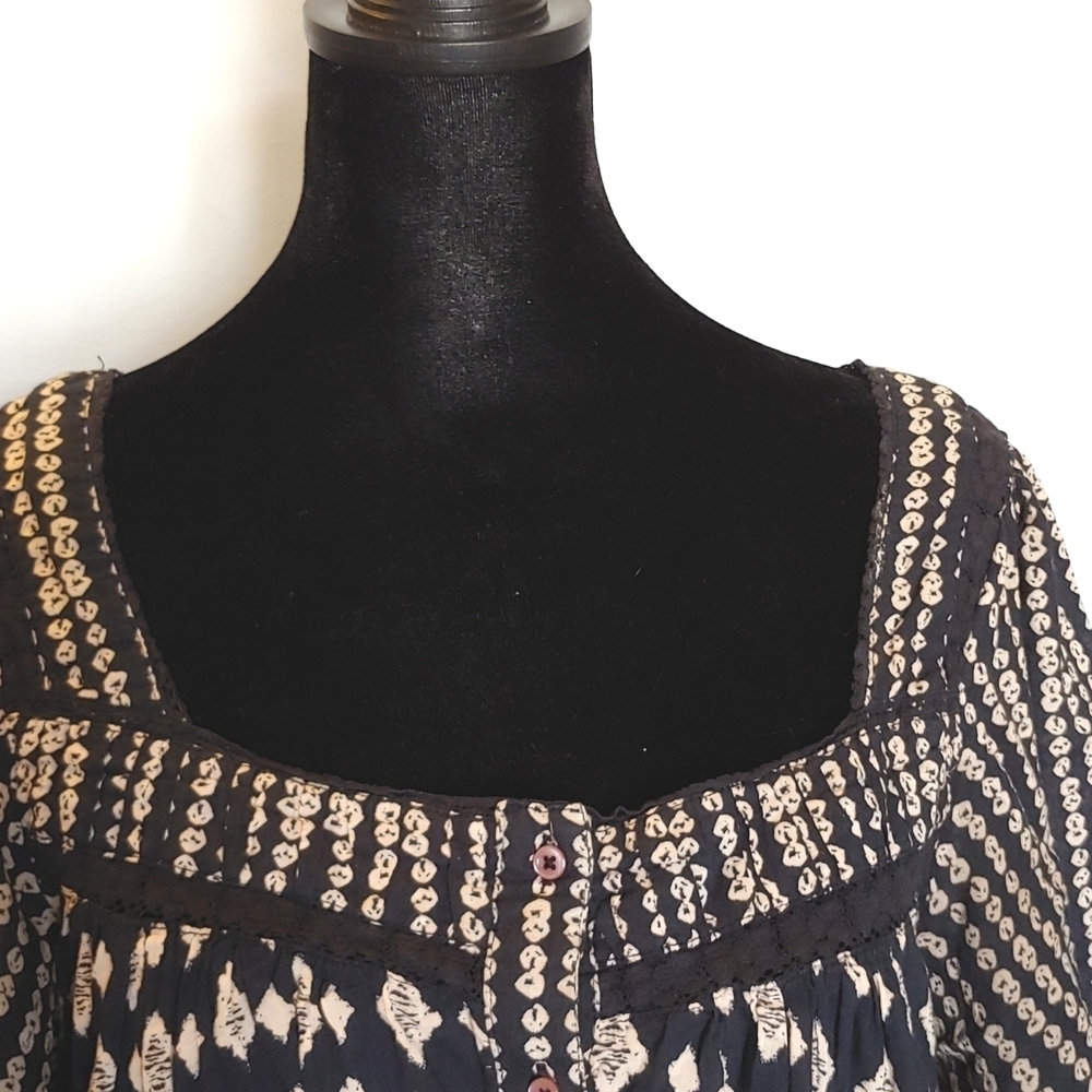 Free People Hearts Desire Printed Tunic Dress Black/Tan Size S - Picture 2 of 10
